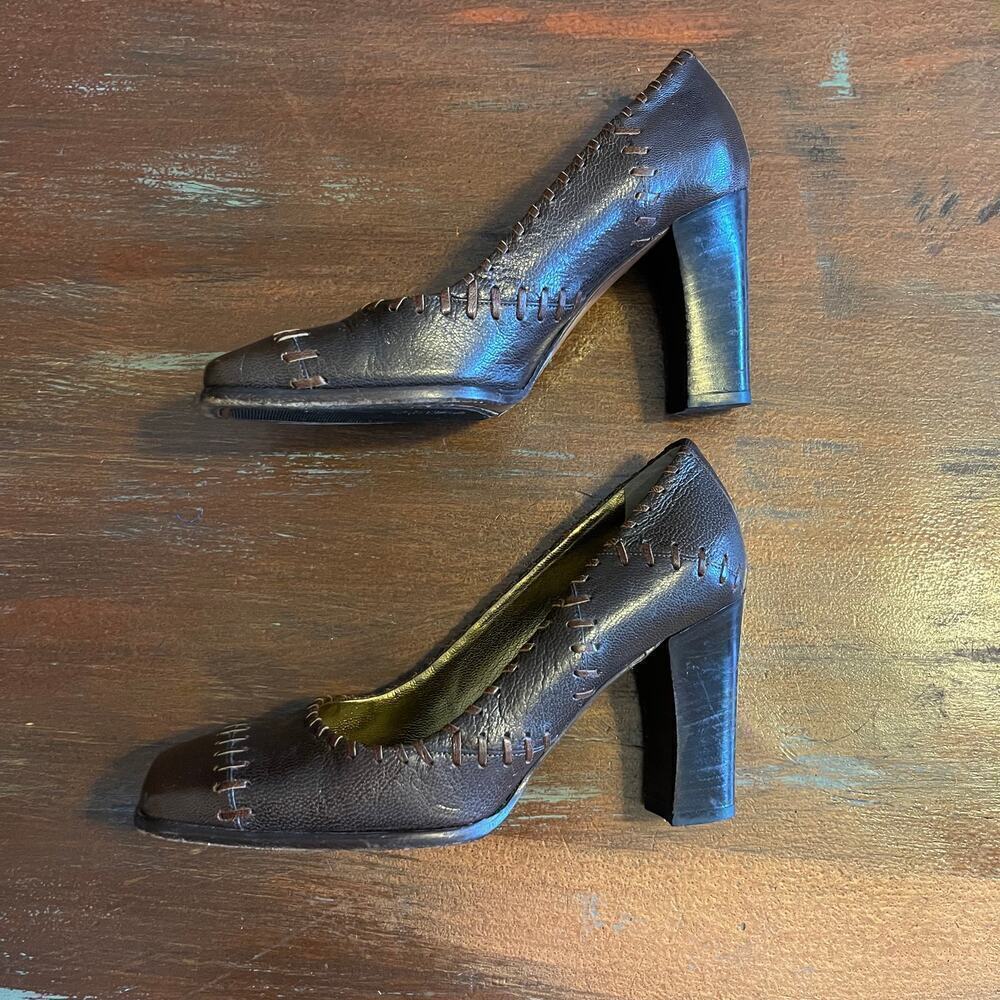 DOLCE & GABBANA Stitched Square Toes Block Heel Women's Shoes Sz 37 / 6.5 US - Picture 4 of 10